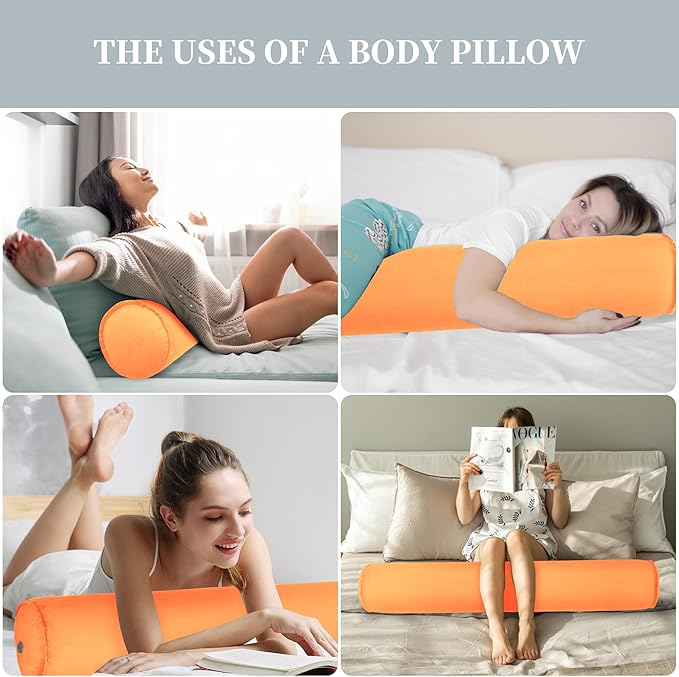 ONTYZZ Inflatable Short Body Pillow, Short Pillow for Bed, Oval Bolster Pillow for Good Sleeping and Back/Neck Support, 2pcs Orange