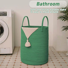 Large Woven Laundry Basket Hamper,100L Cotton Rope Storage Bin for Blankets,Toys and Clothes,Decorative Tall Nursery Hamper for Living Room,Baby Nursery,Bathroom and Bedroom,Dark Green