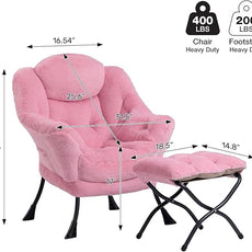 HollyHOME Lazy Chair with Foldable Ottoman, Accent Comfy Lounge Armchair and Folding Footrest Stool, Leisure Sofa Reading Chair and Footstool for Living Room, Bedroom, Dorm,Faux Fur Pink