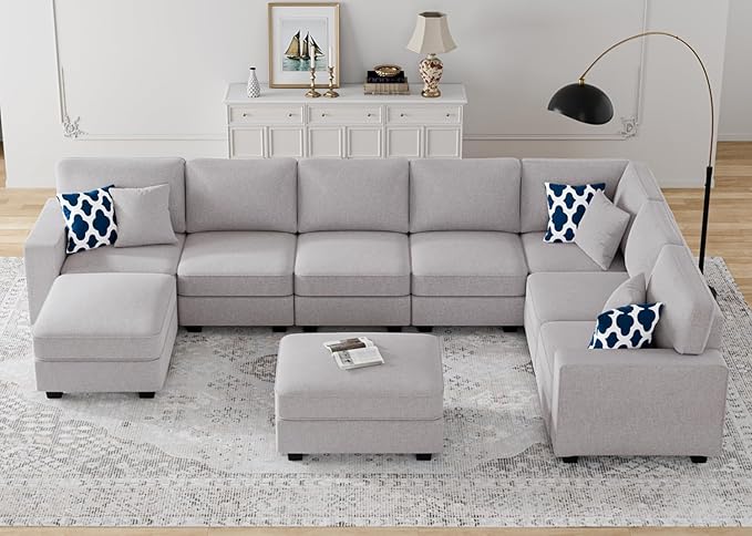 Legend Vansen Modular Sectional Sofa U Shaped Couch with Ottoman Modern Reversible Corner Sectional Couch for Living Room (Light Grey, U Shaped Sofa-5)