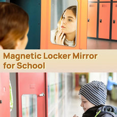 OMIRO Magnetic Locker Mirror for School, 8 x 5 inches Desk Makeup Mirror with Foldable Stand and Hanging Hole for Shaving, Strong Magnets for Secure Attachment,White
