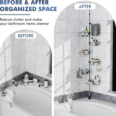 Corner Shower Caddy Tension Pole,30-120 Inch Adjustable Shower Organizer, 6-Tier Shower Shelves with Towel Rack/Toothbrush Holder/Soap Dish, Bathroom Corner Storage Rust-Resistant