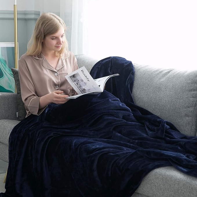 IR Imperial Rooms Fleece Blanket 12 Pack Twin Size 60 x 80 Inches - Super Soft Fluffy Throw Blanket for Sofa and Bed - Warm and Cozy Lightweight 400 GSM Microfiber Bed Throws Blankets (Twin, Navy)