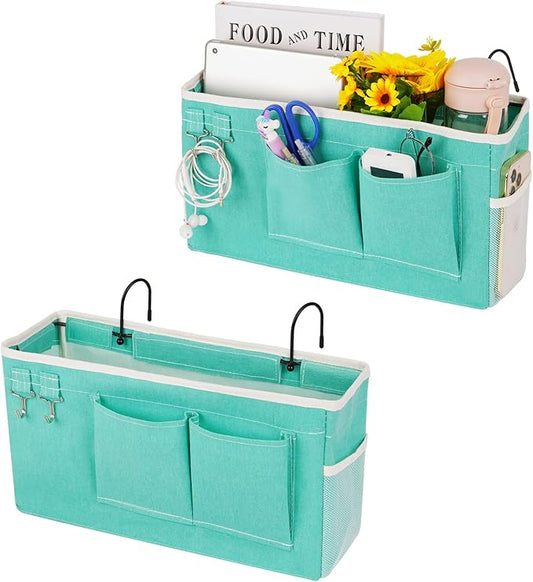 Loghot Bedside Caddy/Bedside Storage Bag Hanging Organizer for Bunk and Hospital Beds,Dorm Rooms Bed Rails,Can be Placed Glasses,Books,Mobile Phones,Keys (2pc Green)