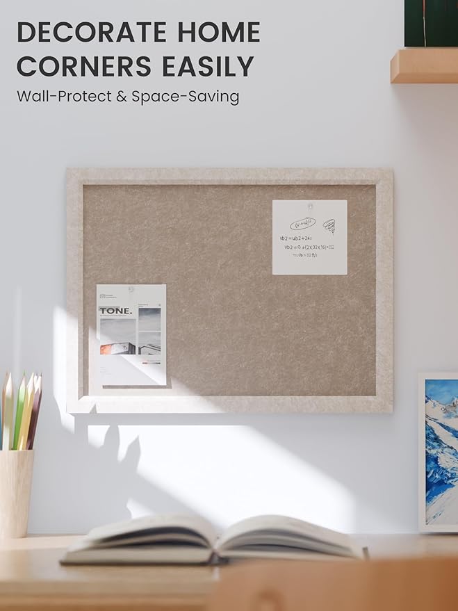 Felt Cork Board Alternative, Felt Bulletin Board 16" x 12" Oatmeal Frame with 8 Adhesive Tabs, Pin Board for Home Office, Classroom, Entryway, Kitchen Wall Decor—Deep Camel