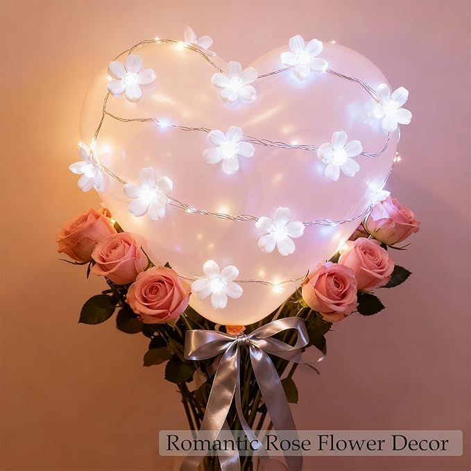 Battery & USB Powered Flower String Lights Indoor Decorations, 10ft 30 LED Decorative Cute Cherry Blossom Floral Lamp for Classroom Bedroom Ceiling Dorm Christmas Tree Hanging Decor (White)