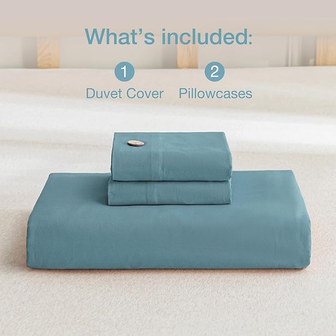 JELLYMONI Cotton Duvet Cover King Size - Grayish Blue Comforter Cover with Button 100% Washed Cotton 3PCS Breathable Soft Solid Bedding Set Duvet Cover 104×90in & 2 Pillowcases (NO Comforter)