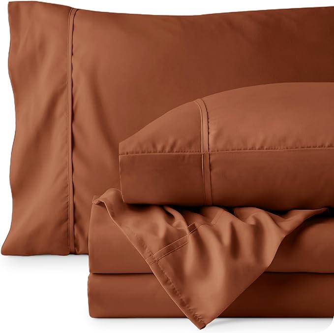 Bare Home Full Sheet Set - Luxury 1800 Ultra-Soft Microfiber Full Bed Sheets - Double Brushed - Deep Pockets - Easy Fit - 4 Piece Set - Bedding Sheets & Pillowcases (Full, Terracotta) BareHome