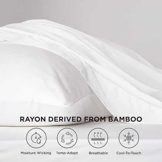Bedsure Cooling Sheets Twin XL, Rayon Derived from Bamboo, Breathable & Soft Twin XL Sheet Sets, Deep Pocket Up to 16 Inches, Hotel Luxury Silky Dorm Bedding for Hot Sleepers, White