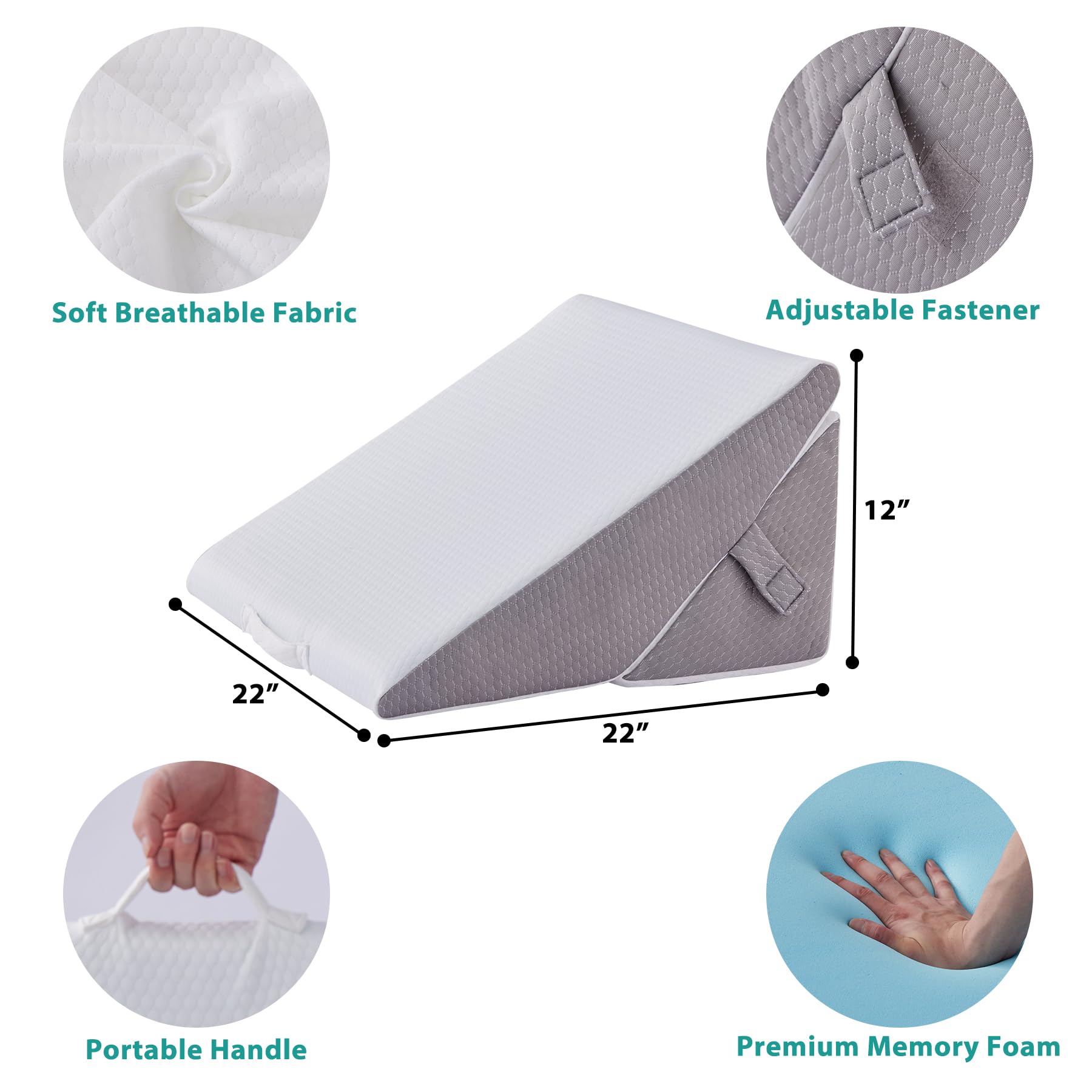Bedluxe Wedge Pillow Headboard, 3PCS Orthopedic Bed Wedge Pillows Set for After Surgery, Adjustable Pillow Wedge for Acid Reflux&Back Pain Relief, Sleeping, Back Pillow for Bed Sitting Up, White/Grey Dormly