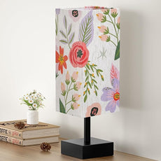 aooshine Flower Table Lamp for Bedroom - Bedside Lamp for Nightstand, Minimalist Night Stand Light Lamp with Square Fabric Shade, Desk Reading Lamps for Kids Room Living Room Office Dorm