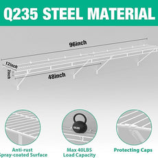 HAUSHOF Closet Shelves Wall Mounted 4-Pack, 4 ft x 12in White Wire Shelving for Laundry Room, Closet, Basement Organization and Storage