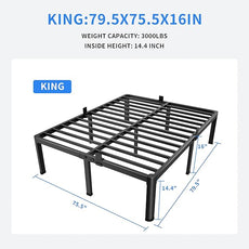 MAF 16 Inch King Size Bed Frame with Round Corner Legs Mattress Slide Stopper No Box Spring Needed Heavy Duty Metal Platform Bed Frames Under-Bed Storage Space, 3000 LBS Steel Slats Support