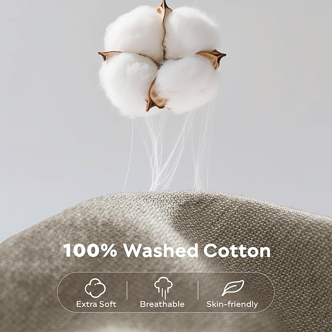 JELLYMONI Cotton Duvet Cover Queen Size - Taupe Comforter Cover with Button 100% Washed Cotton 3PCS Breathable Soft Solid Bedding Set Duvet Cover 90×90in & 2 Pillowcases (NO Comforter)