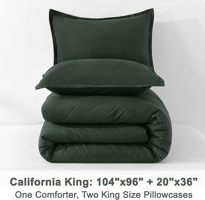 Litanika Comforter Set, Lightweight Solid Bedding Comforter Set, Fluffy Down Alternative Bed Set, Forest Green, California King