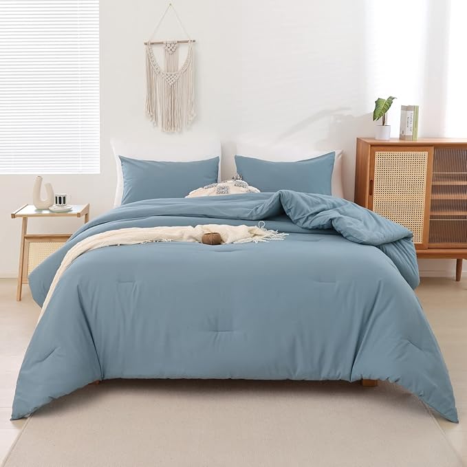 ROSGONIA Dusty Blue Twin/Twin XL Comforter Set for Boys Girls, 1 Blue Comforter & 1 Pillowcase, Lightweight Kids Comforter All Season Dorm Bedding