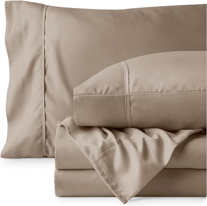 Bare Home Queen Sheet Set - Luxury 1800 Ultra-Soft Microfiber Bed Sheets - Double Brushed - Deep Pockets - Easy Fit - 4 Piece Set - Bedding Sheets & Pillowcases (Queen, Pebble) BareHome