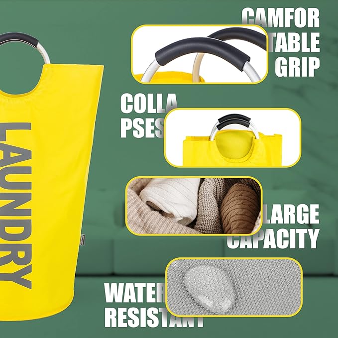 Caroeas 95L Pro Large Laundry Basket (13 Colors), Waterproof Laundry Hamper, Laundry Bag with Padded Handles, Clothes Hamper Stands Up Well, Collapsible Laundry Basket Easy Storage(Yellow)