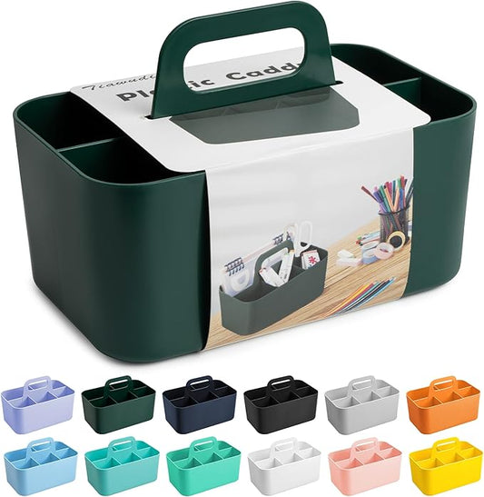 Tiawudi Multipurpose Caddy Organizer, Plastic Caddy with Handle, Stackable Desk Organizer for Stationery, Marker and Pencil, Office Supplies Organizer, Dorm Caddy