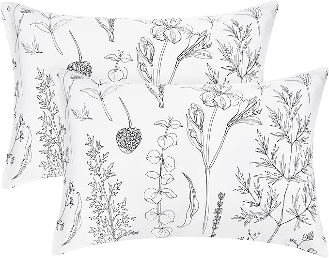EXQ Home Pillowcase Silky Satin Pillowcase for Hair and Skin,Soft Cooling Printed Pillow Cases Queen Size Set of 2 Satin Pillow Case with Envelope Closure Flowers with White Background