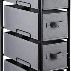 MAX Houser 4 Drawer Narrow Dresser Fabric Storage Tower Vertical Slim Storage Chest Organizer Nightstand Side/End Table Small Standing Organizer Removable Drawers Wood Top for Bedroom, Bathroom（Grey