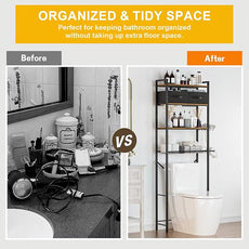 Over Toilet Bathroom Organizer with 2 Storage Cubes, 4-Tier Adjustable Metal Toilet Storage Shelves for Towels, Toilet Paper, Toiletries, Easy Assembly Freestanding Small Space Saver