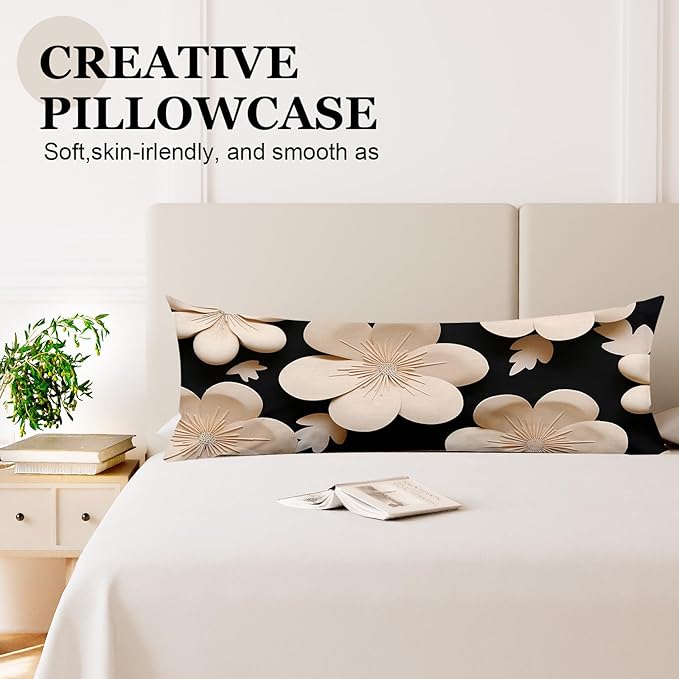 Microfiber Body Pillow Cover with Hidden Zipper,Comfortable Fabric,Floral Print Pattern Body Pillow Case,Lightweight and Breathable,The Size is 20 "X 54"(07-Petal)