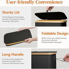 Lifewit 75L Slim Laundry Hamper with Lid, Narrow Laundry Basket with Removable Bag & Bamboo Handles, Fodable Thin Dirty Clothes Hamper for Laundry Collapsible Bin for Bathroom Bedroom Dorm, Black
