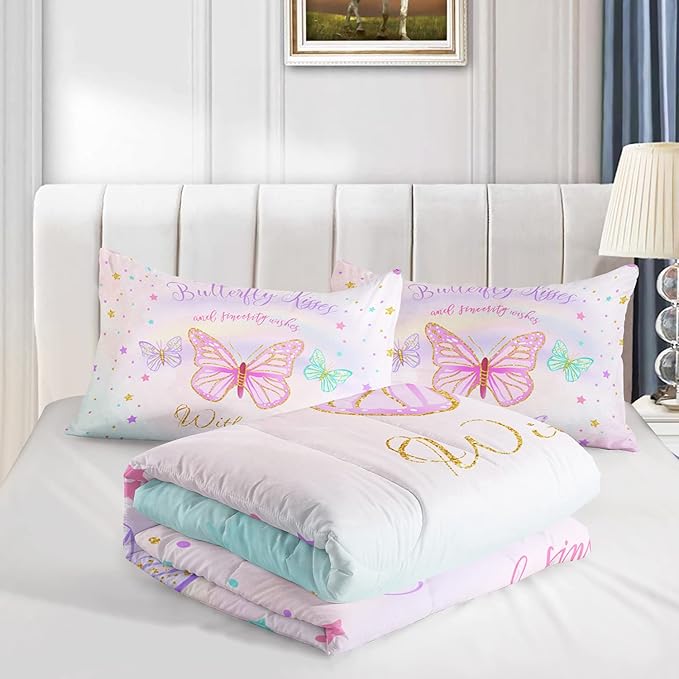 CVHOUSE Butterfly Bedding Set - Queen Size, 3 Piece Set with Comforter and 2 Pillow Cases