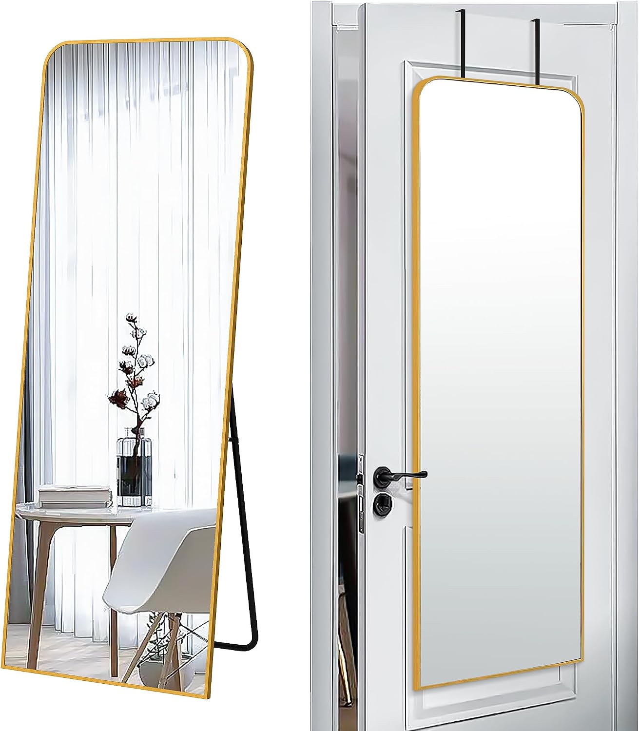SCWF-GZ 47x14 Mirror Rectangle Full Body Length Door Hanging Wall Mounted Metal Aluminum Alloy Frame Dressing Make-up Mirrors for Entryway Bedroom Bathroom Living Room 47 14 inch Black