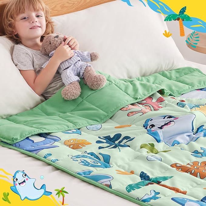 anfie Weighted Blanket Kids (36"x48" 5lbs) Weighted Blanket Cooling Blanket for Sleeping,Throw Size Breathable Blanket with Premium Glass Bead(Green Shark)