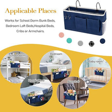 Bedside Storage Caddy/Bedside Hanging Storage Bag for Headboards Bunk Beds Dorm Rooms Book Phone Magazine Holder (Navy Blue)