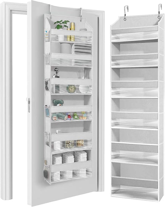 HOMELUX THEORY UPGRADED Over The Door Organizer Hanging - 100D EXTRA THICK & 50lbs HUGE CAPACITY 6 Large Front & 12 Side Pockets, Over The Door Shoe Organizer, Hanging Closet Organizer (LightGray 1pc)