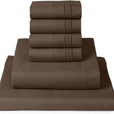 Mellanni Full Sheet Set - 6-Piece Iconic Collection Bedding, (Including 4 Pillowcases), 16-Inch Deep Pocket, Easy Care, Extra Soft, Cooling Sheets, Brushed Microfiber - Brown