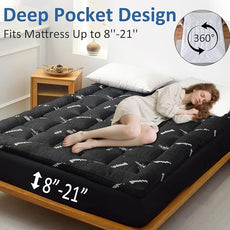 Favorland Mattress Topper Twin Size - Cooling Extra Thick Breathable Viscose Made from Bamboo Mattress pad - Soft Quilted Fitted Mattress Cover with 900 GSM Down Alternative Fill (8-21”Deep Pocket)