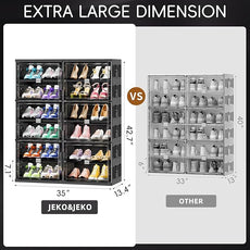 JEKO&JEKO 6 Tiers Foldable Shoe Rack Organizer Cabinet for Closet Entryway, Large Collapsible Shoe Storage Box with Magnetic Doors (Black)
