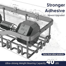 Shower Caddy Adhesive Shower Organizer 7-Pack, Rustproof Stainless Steel Bathroom Shelves, Large Capacity No-Drill Rack Storage Accessories with Soap Dish Toothbrush Holder Hooks (Gray)
