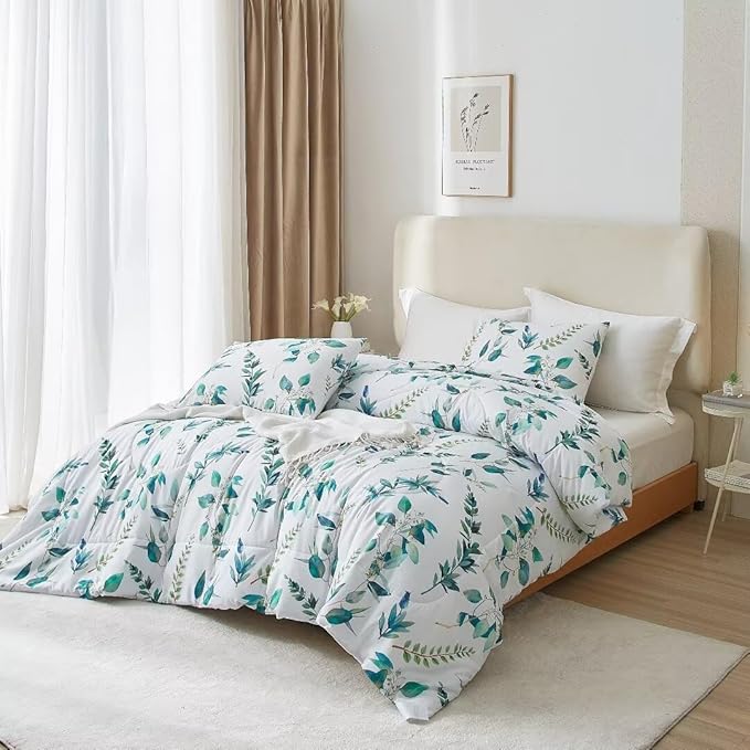 MKXI Rustic Floral Comforter Set White and Blue Twin XL Botanical Bedding Comforters Branch Floral Duvet Lightweight Turquoise Leaves Pattern Aesthetic Bed Set 1 Comfortert + 2 Pillowcases