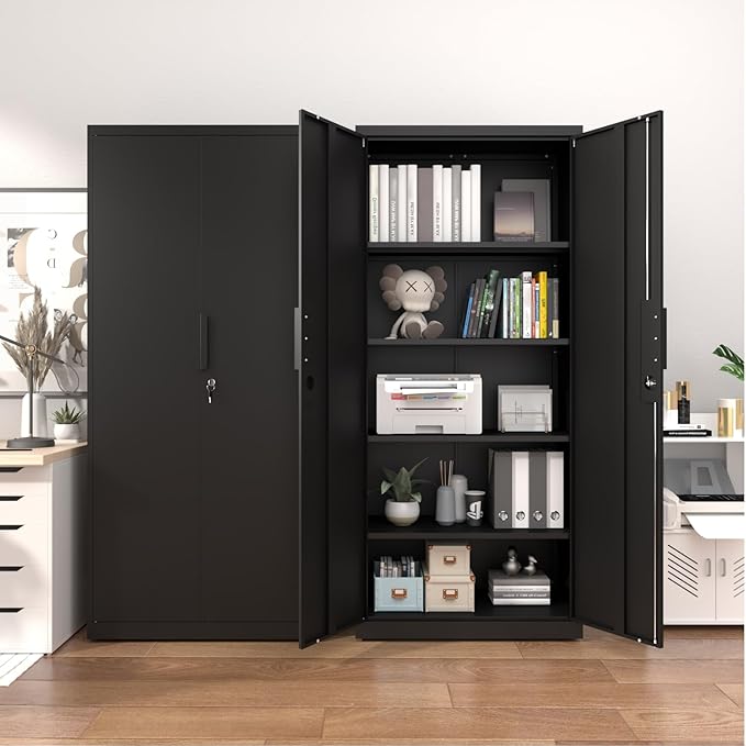Metal Garage Storage Cabinets with Doors and Adjustable Shelves,72" Lockable Storage Cabinet for Home Office,Garage,School