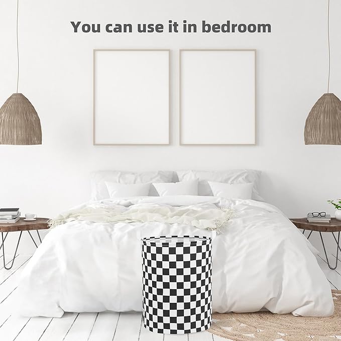 Large Foldable Laundry Basket Organizer Holder portable tall collapsible laundry hamper nusery Storage Basket Bin with Handles (Waterproof Lining, Black Racing Flag)