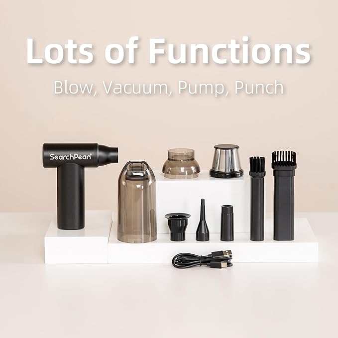 Mini 4 in 1 Compressed Air Duster & Vacuum, 150000RPM with Strong Suction Rechargeable Cordless for Home Coffee Bar Grinder Keyboard Computer Car Aeolus