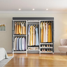 VIPEK V5C Medium Covered Clothes Rack Heavy Duty Portable Closet Wardrobe, Freestanding White Clothing Rack with Grey Upgarded Polyester Cover, Adjustable Custom Closet Rack, 57.9