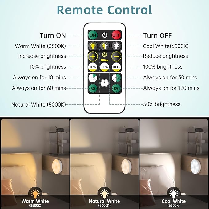 Motion Sensor Puck Step Lights with Charging Station, 3 Colors USB Rechargeable LED Closet Light, Dimmable Under Cabinet Lighting, Stick-on Lights (4 Pack)