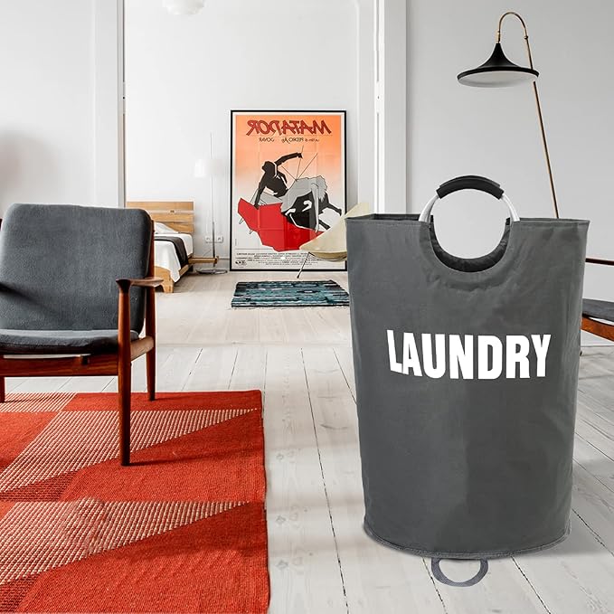 160L XX-Large Laundry Basket, Freestanding Tall Clothes Hamper, Collapsible Laundry Bag, Dark Grey