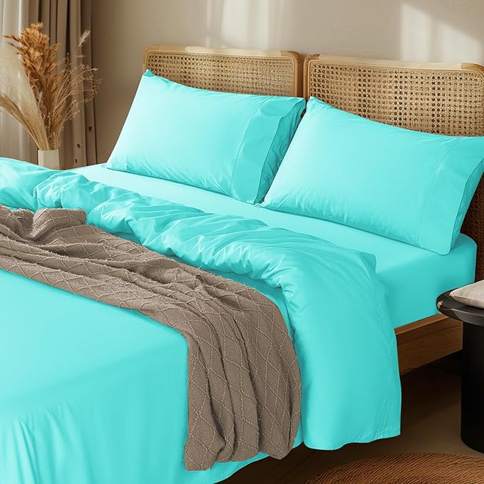 LBRO2M 1000 Thread Count 100% Egyptian Cotton Sheets Set,California King Size Bed Sheet 4 Piece Sets,Long Staple,16 Inches Deep Pocket,All Season,Bedding Super Soft Breathable(Lake Green) LBRO2MBedding