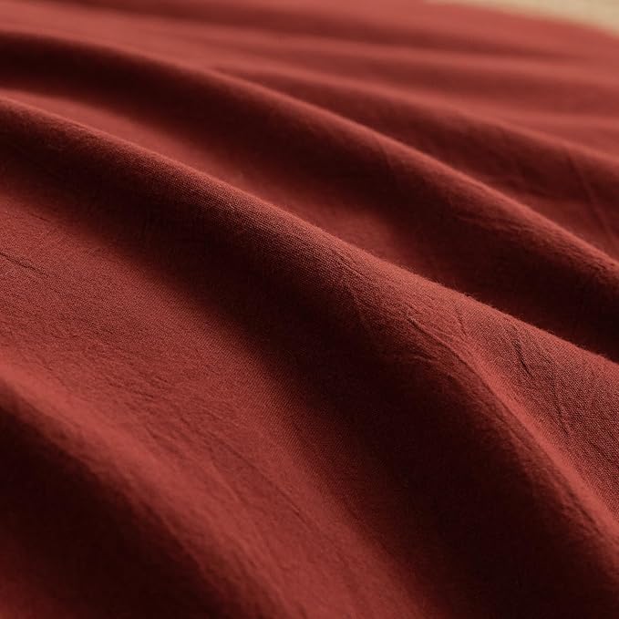 BESTOUCH Duvet Cover Set 100% Washed Cotton Linen Feel Super Soft Comfortable Chic Lightweight 2 PCs Home Bedding Set Solid Fired Brick Red Twin/Twin XL