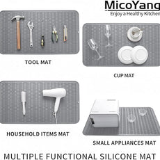 Silicone Dish Drying Mat for Multiple Usage,Easy clean,Eco-friendly,Heat-resistant Silicone Mat for Kitchen Counter or Sink,Refrigerator or Drawer Liner Grey 4XL 32 inches x 18 inches