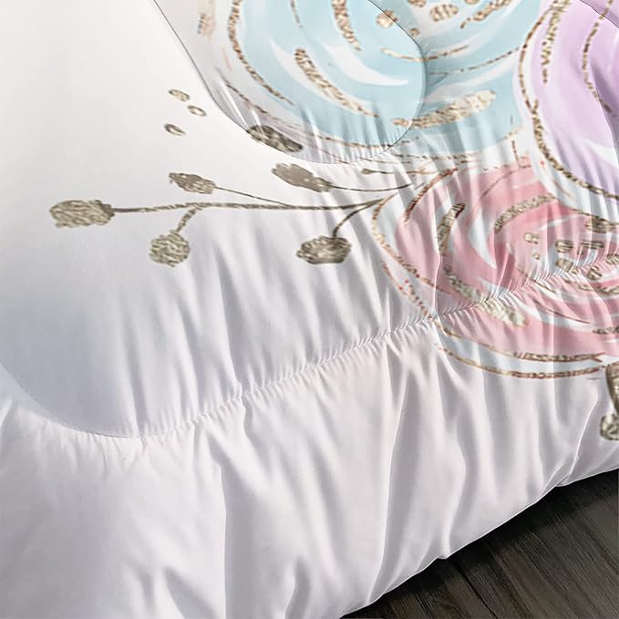 CVHOUSE Unicorn Bedding Twin Size Set for Girls Kids - Cute Comforter Chrismas Duvet Quilt Set Girls Room Decor 3 Pieces