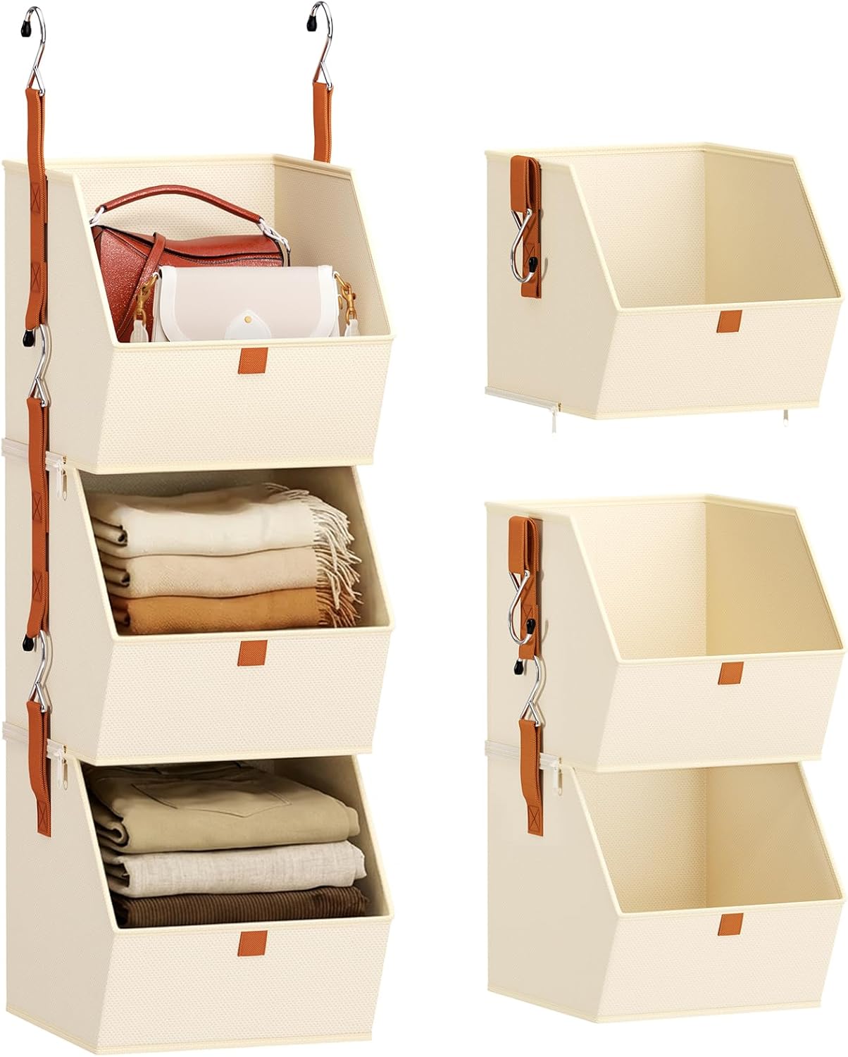 Homsorout Hanging Closet Organizer 4 Tier - Clothes Hanging Shelves, Space-Saving Closet System, Fabric Storage Bins Bedroom Organization, Collapsible Baskets for Home, Dorm, Rv, Beige Dormly