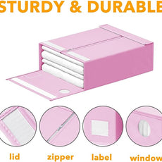 SpaceAid 6 Pack Bed Sheet Organizers and Storage, Foldable Sheet Organizer with Window for Linen Closet, Set Folder Keeper for Queen & King Size Bedding Storage (Pink)